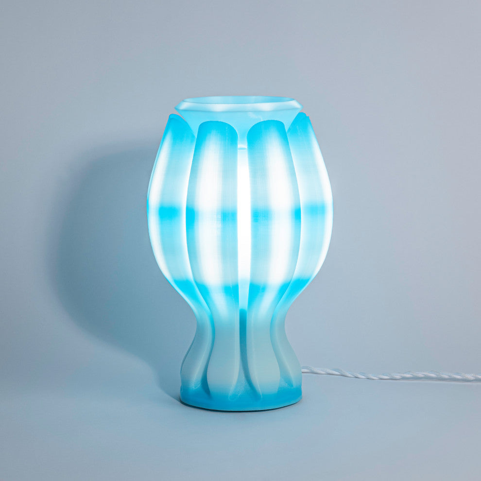 Flower 13" Tropical Plant-Based PLA Dimmable LED Table Lamp, Blue/White