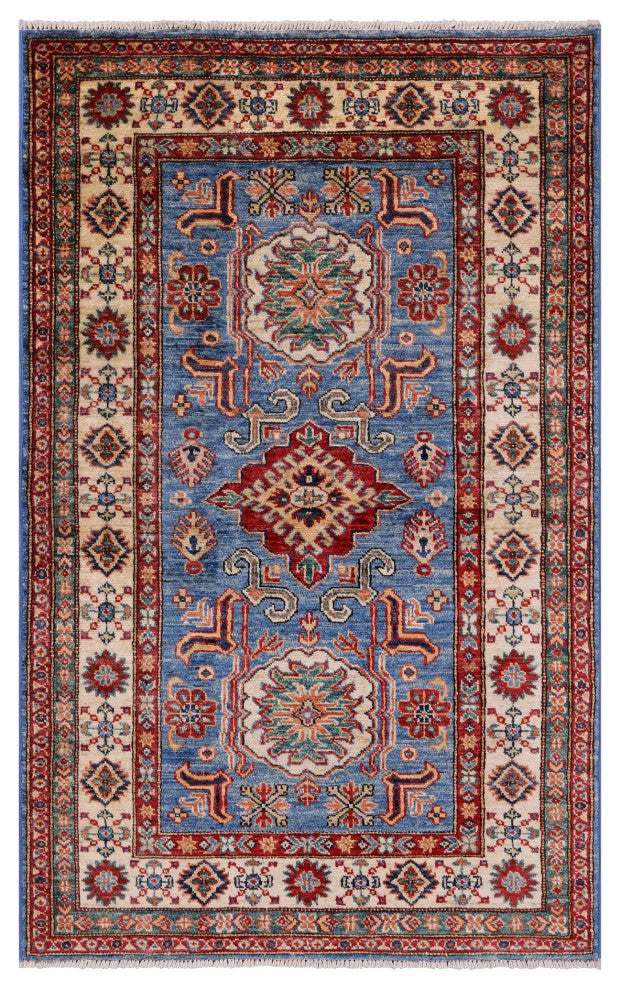 Super Kazak Geometric Handmade Wool Rug 3' 2" X 5' 1" Q10636