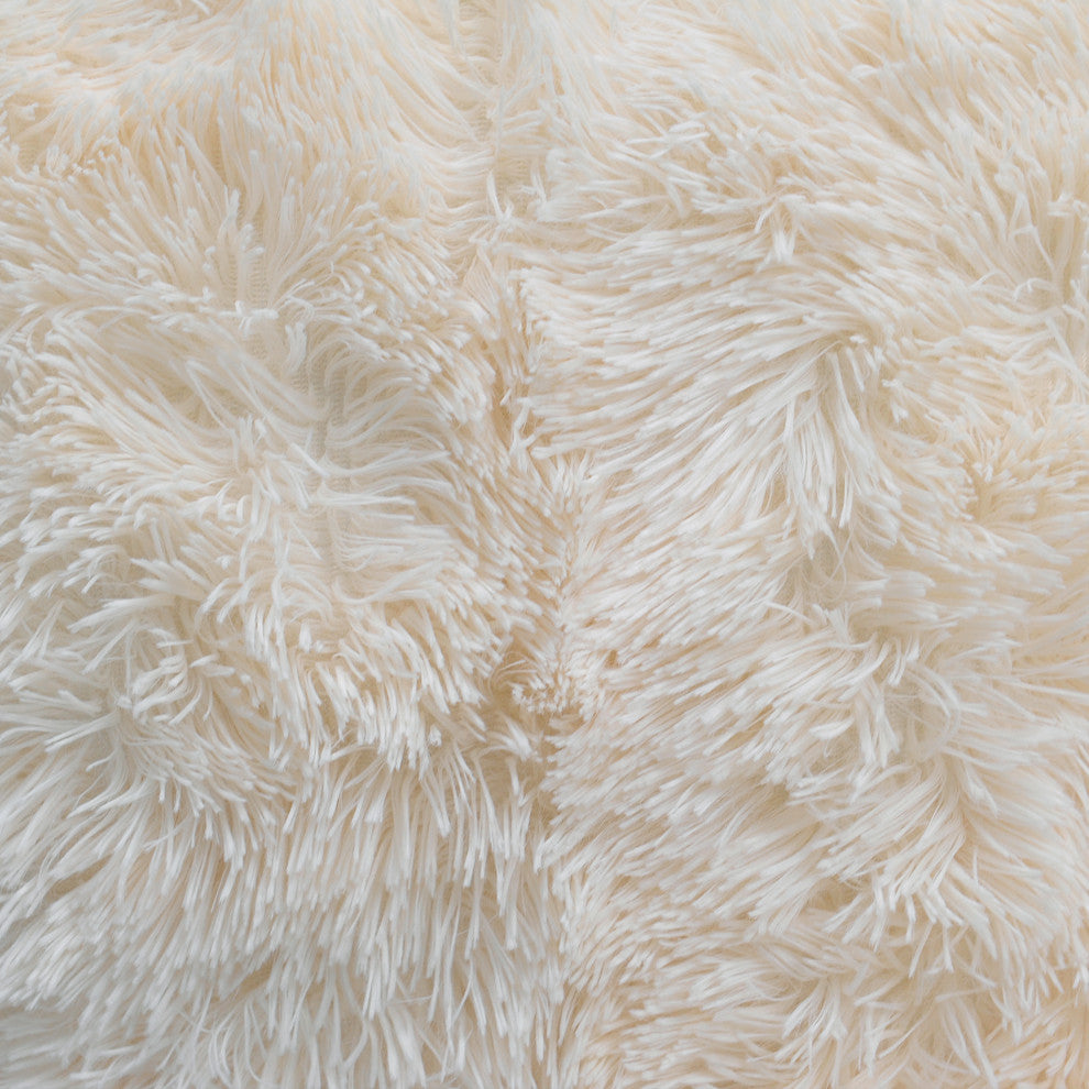 Shaggy Throw Blanket and 2 Pillow Shell 3 Piece Set, Ivory, Throw 50"x60" and 2 Pillow Shells 20"x20"