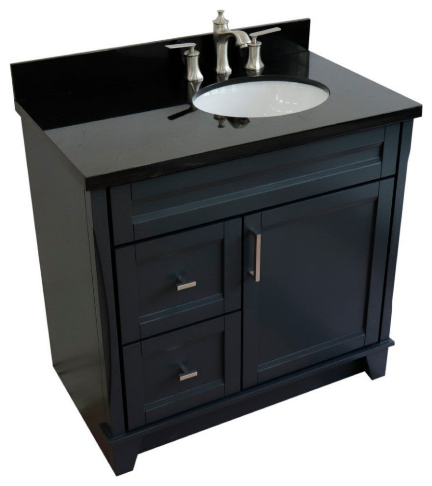 37" Single Sink Vanity, Dark Gray Finish With Black Galaxy Granite