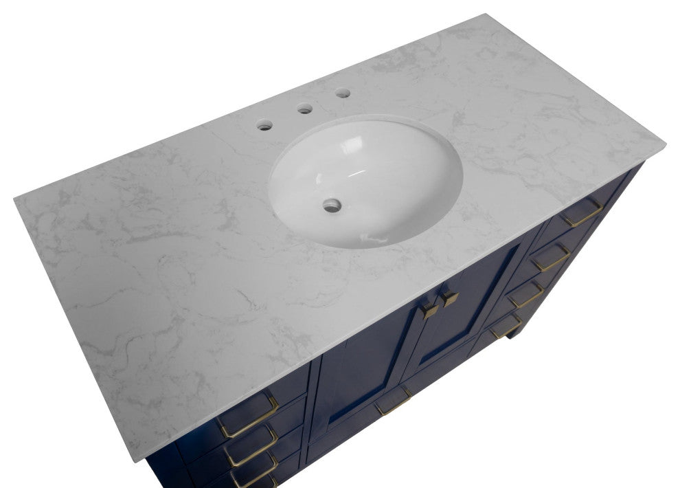 Kitchen Bath Collection Horizon 48" Bathroom Vanity, Royal Blue, Engineered Carrara