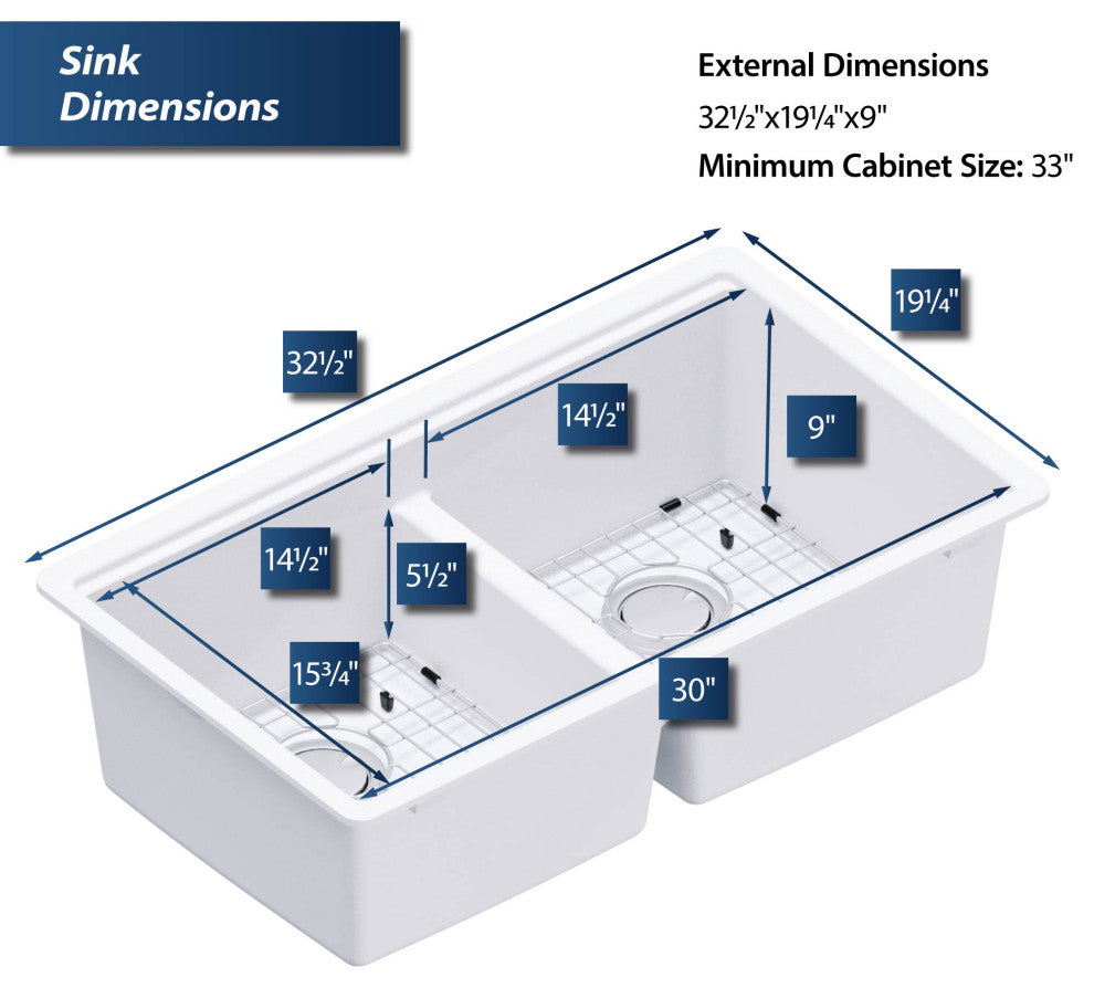 Karran Undermount 32.5 in. Double 50/50 Bowl Workstation Kitchen Sink, White