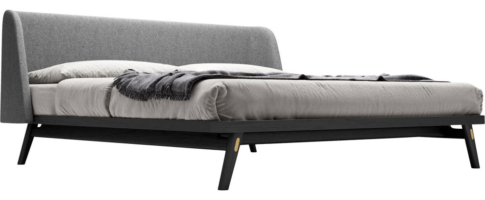 Haru Queen Bed, Andorra Wool and Black Oak
