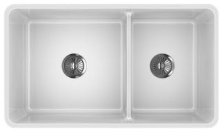 LaToscana Double-Bowl Reversible Fireclay Sink, White, 33"