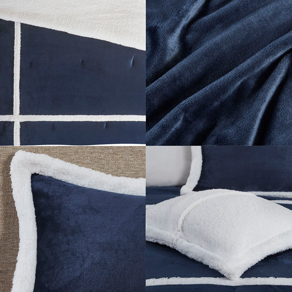 Woolrich Orlen Winter Cabin Plush to Sherpa Comforter Set, Navy Blue