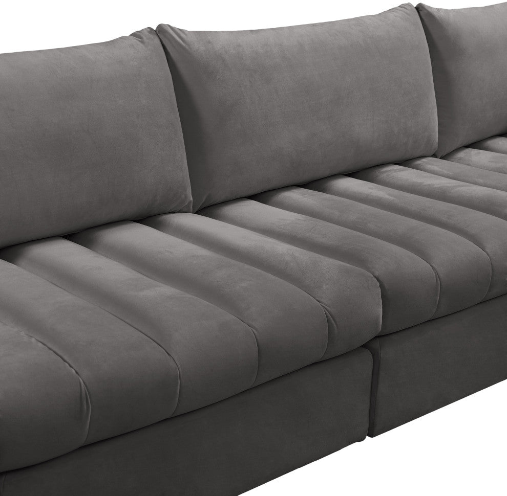 Jacob Velvet Upholstered 8-Piece U-Shaped Modular Sectional, Grey