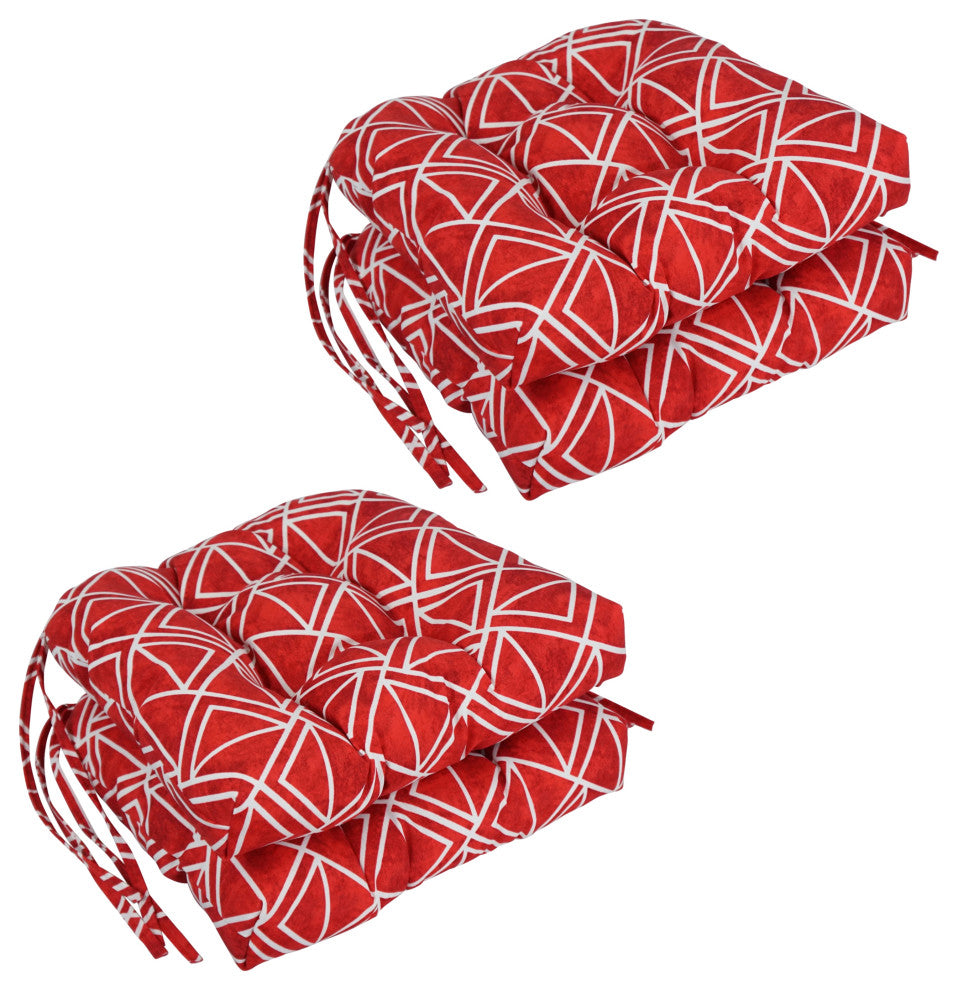 16" Polyester Outdoor U-Shaped Tufted Chair Cushions, Set of 4, Lanova Apple