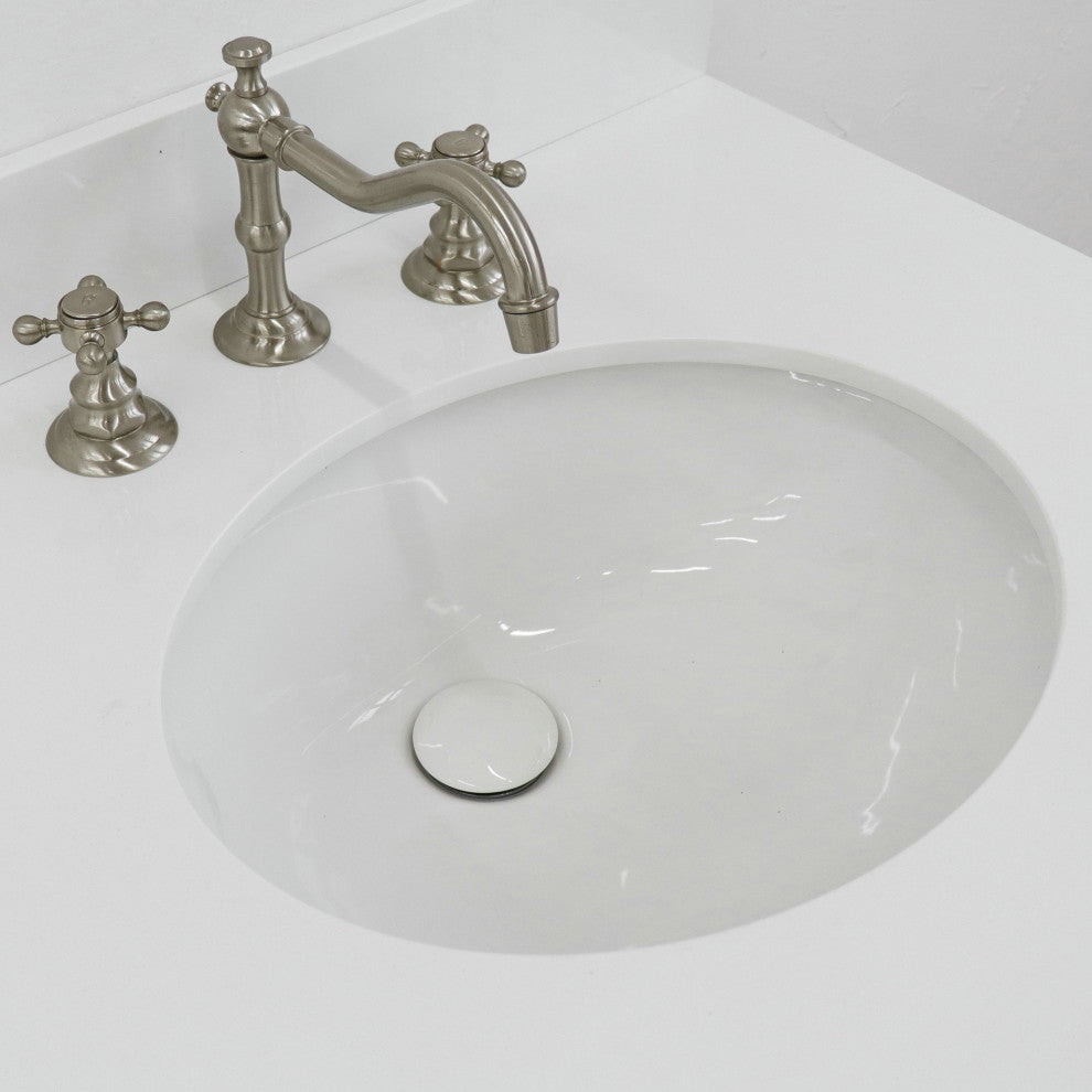 61" Double Sink Vanity, White Finish With Engineered Stone Top And Oval Sink