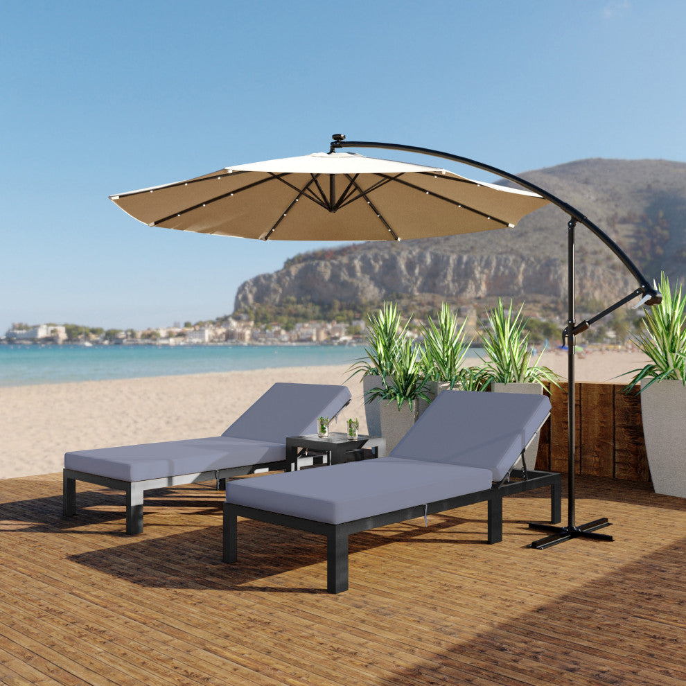 LeisureMod Chelsea Chaise Lounge Chair With Cushions & Side Table, Blue