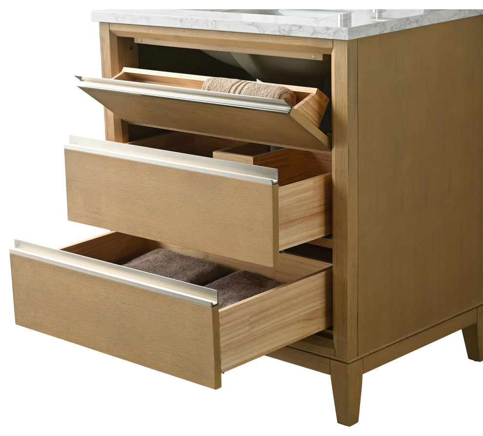 Vanity Art Bathroom Vanity With Sink, Natural Oak, 30" Single