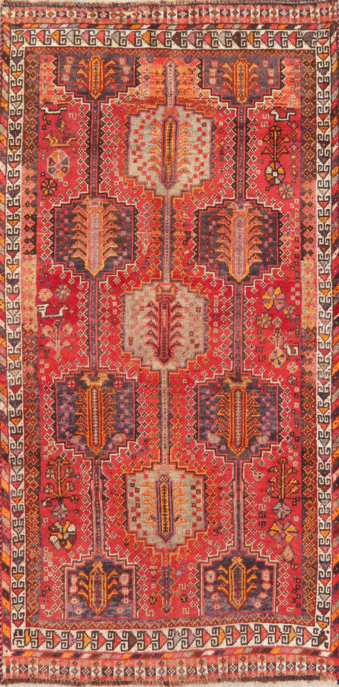 Consigned, Vintage Oriental Hand-Knotted Traditional Persian Area Rug, Red, 4x7