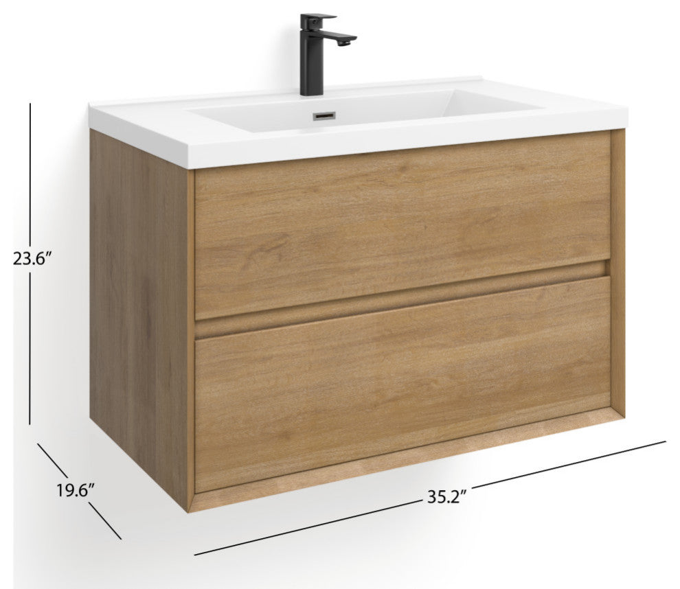 The Daria Bathroom Vanity, White Oak, 36", Single Sink, Wall Mount