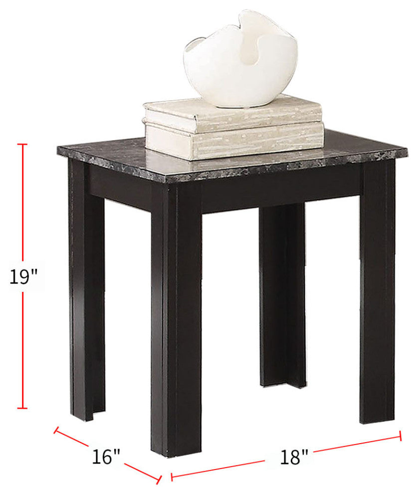 3-Piece Table Set With Marble Top, Black