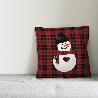 Plaid Snowman Heart 16"x16" Throw Pillow
