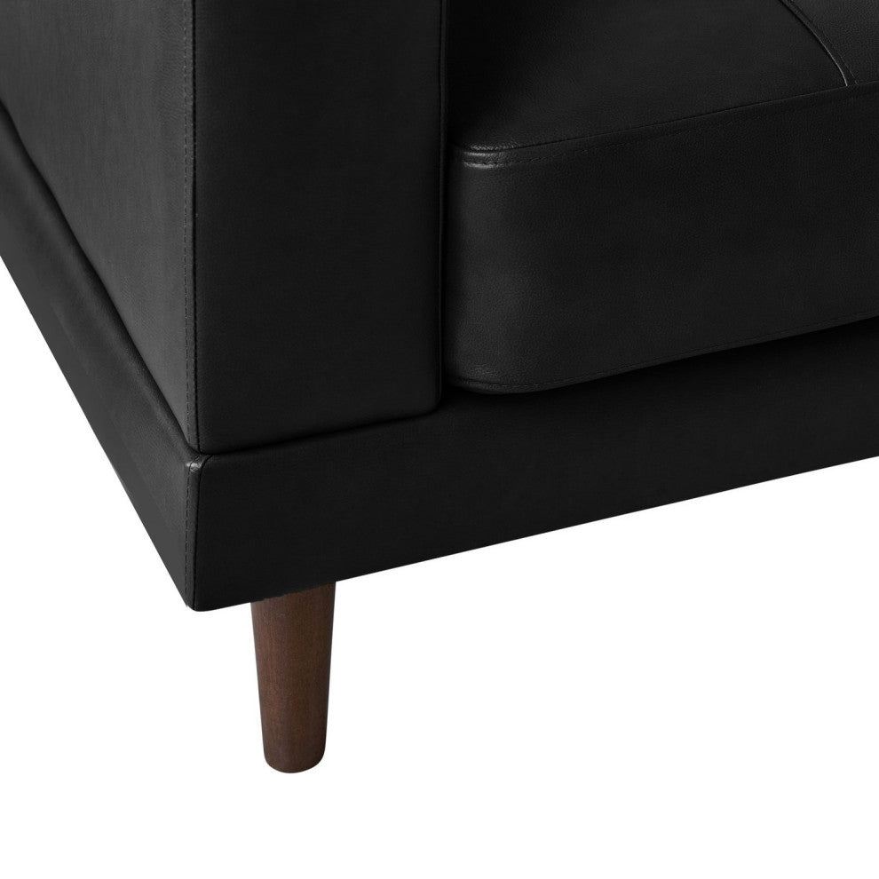 Modern Loveseat, Genuine Leather Upholstered Seat & Stitched Accents, Black