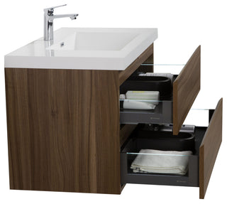 Aurora Wall Mount Vanity, White Acrylic Top, Smokey Walnut, 36"