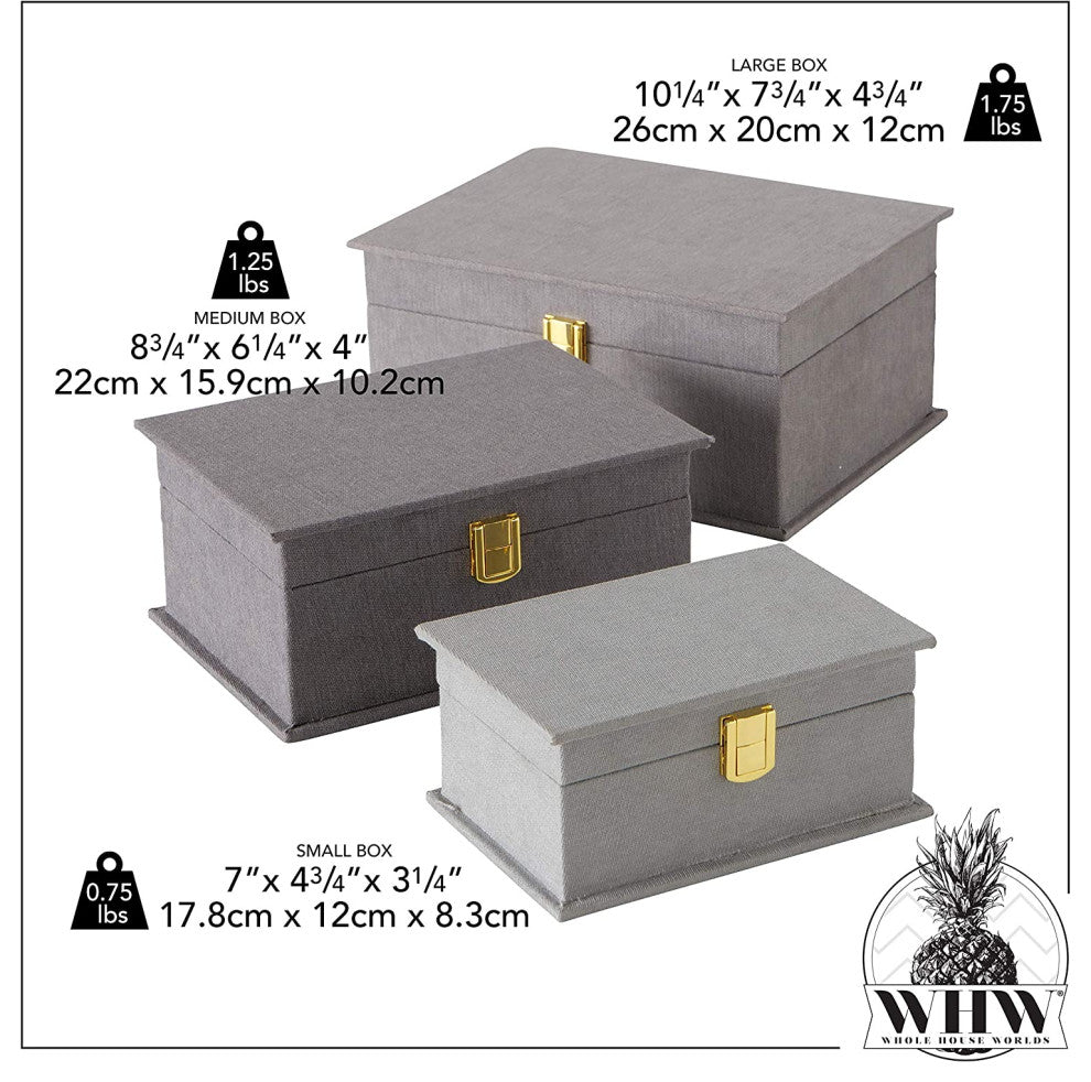 Grey Flannel Boxes With Gold Flip Latch Locks, Set of 3