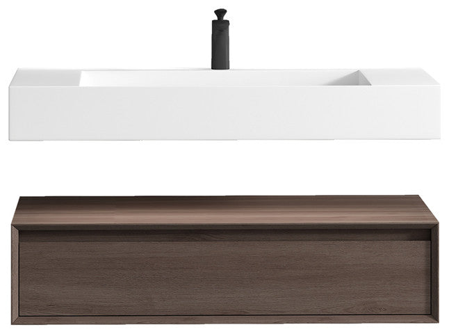 Alysa 42'' Floating Vanity, Acrylic Sink, Red Oak