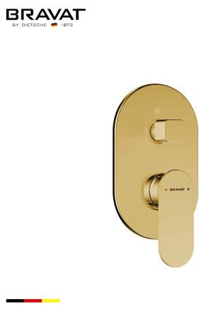 Bravat Shower Valve Mixer 2-Way Concealed Wall Mounted, Brushed Gold