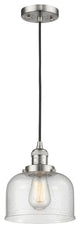 1-Light Large Bell 8" Pendant, Brushed Satin Nickel, Glass: Seedy