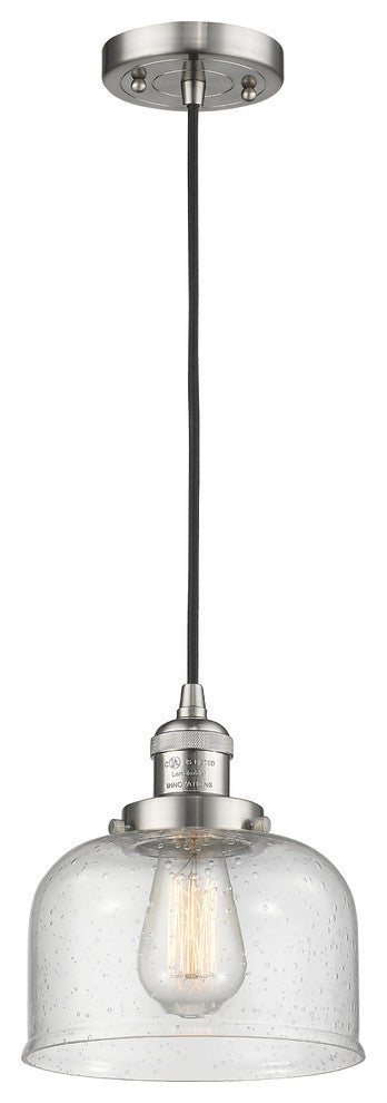 1-Light Large Bell 8" Pendant, Brushed Satin Nickel, Glass: Seedy