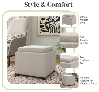 Cameron Square Storage Ottoman w/ tray, Cardiff Cream, Fabric