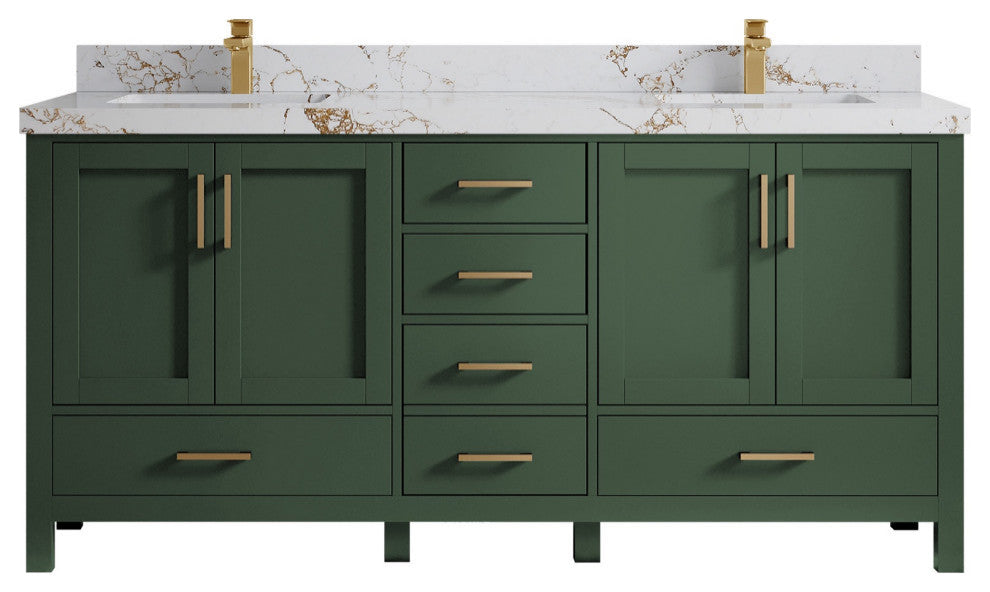 Malibu 72 Double Sink Bath Vanity in Lafayette Green 2" Viola Gold