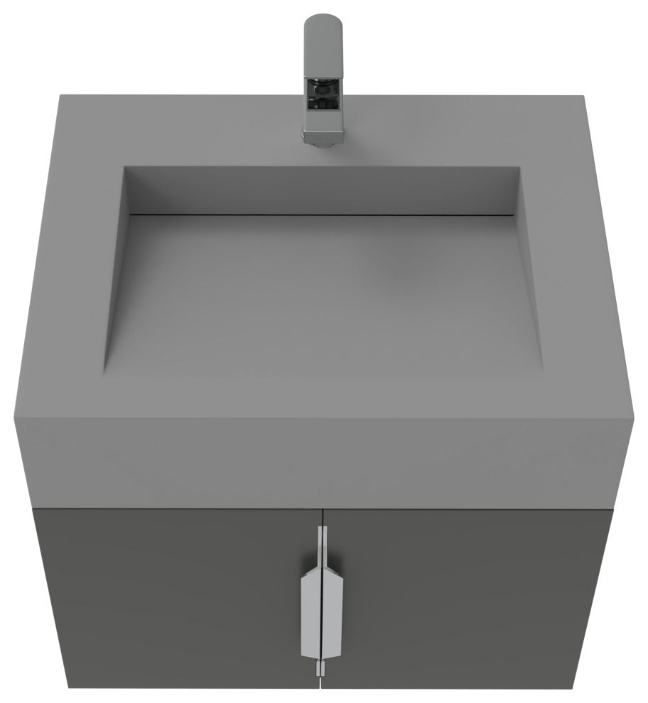 CastelloUSA Nile 24" Wall Mounted Bathroom Vanity Set, Black, Gray Top, Chrome Handles