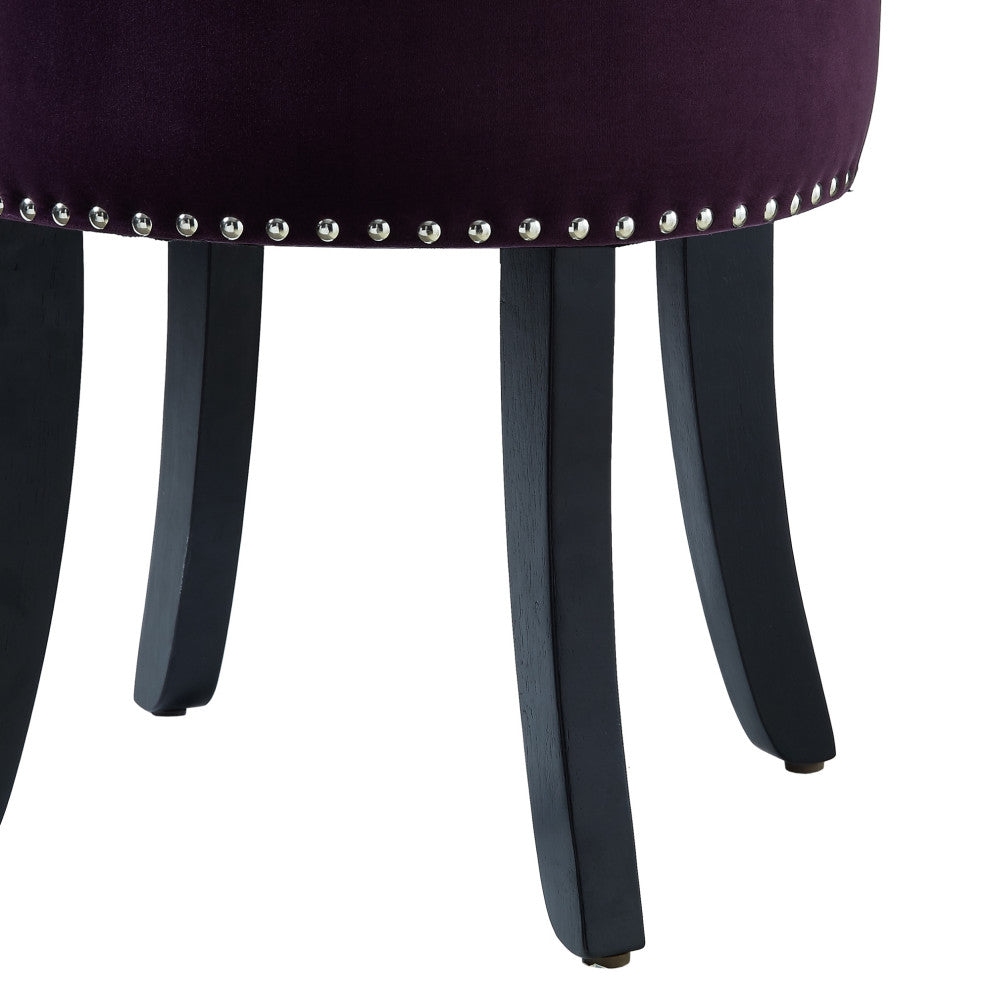 Ludovic Velvet Contemporary Nailhead Trim Rolled Back Vanity Stool, Purple