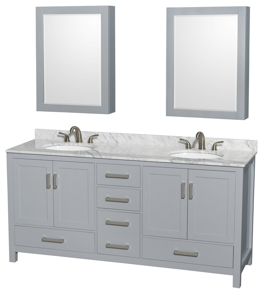 Wyndham WCS141472DGYCMUNOMED 72" Vanity in Gray + Carrera Marble and Round Sink