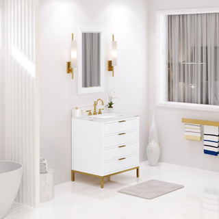 Bristol 30" Marble Countertop Vanity, Pure White With Mirrors