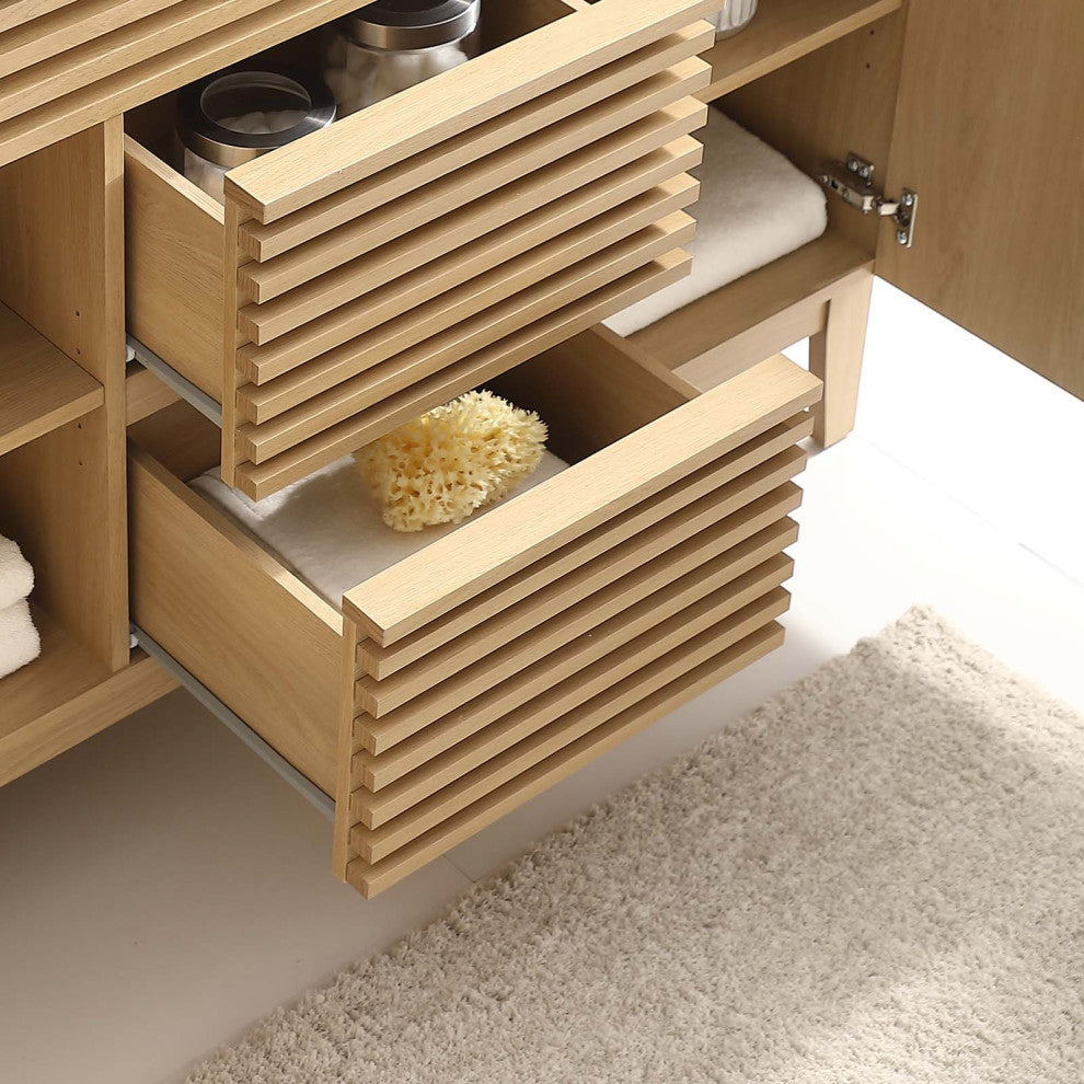 Render 48" Double Bathroom Vanity Cabinet, Oak