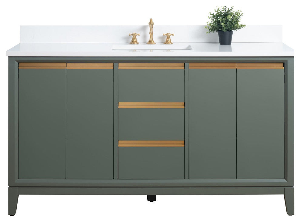 Vanity Art Bathroom Vanity With Sink, Vintage Green, 60" Single