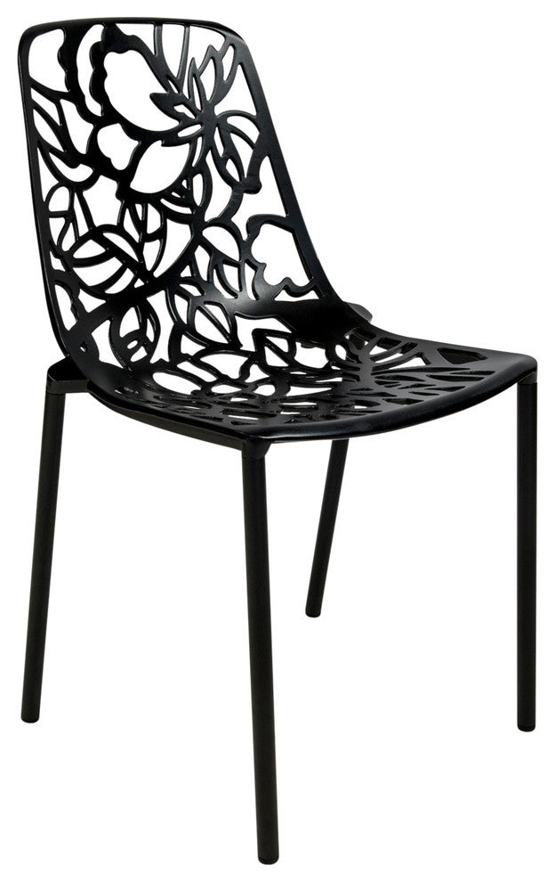 LeisureMod Devon Modern Outdoor Stackable Aluminum Dining Chair, Black