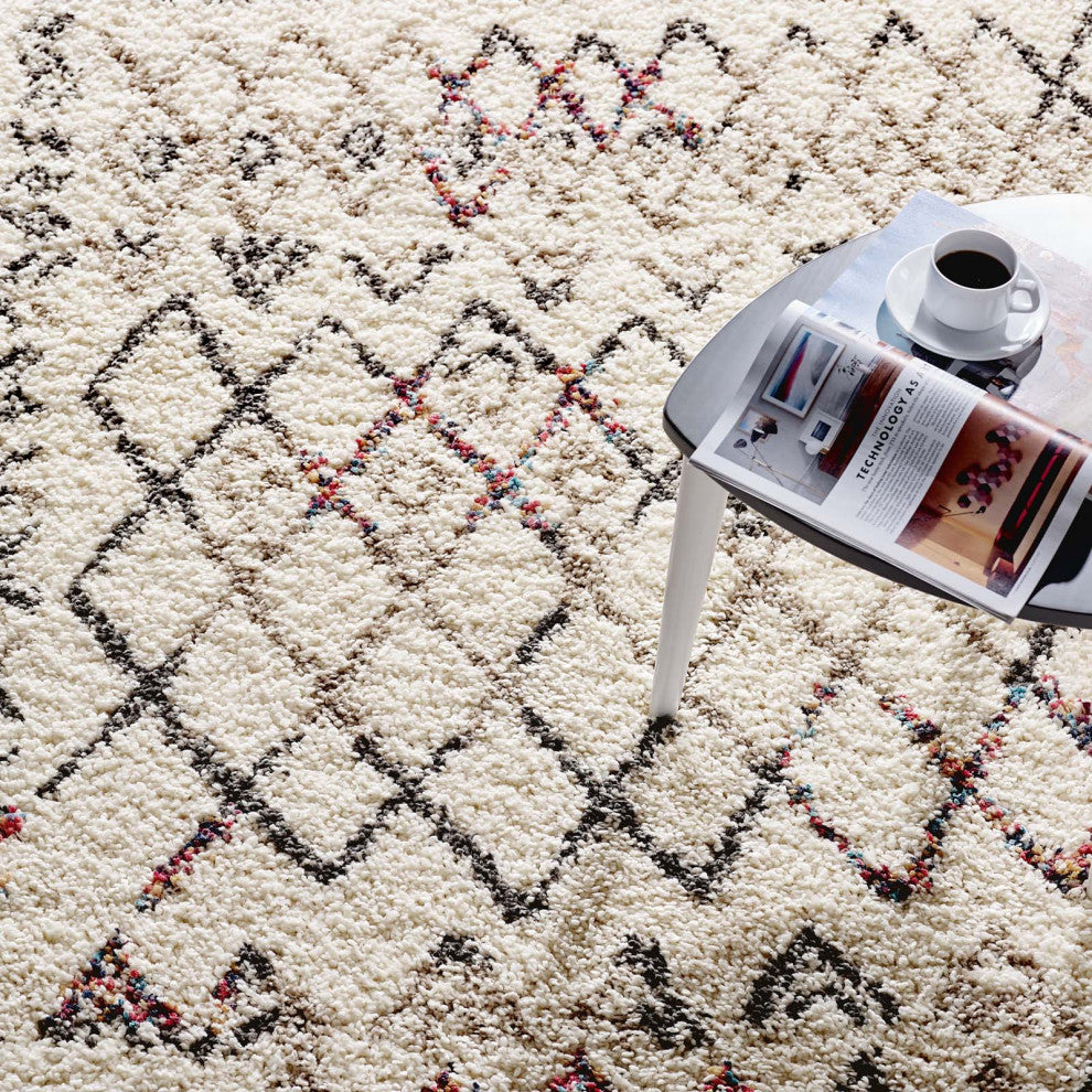 Skadi Rainbow Diamond 5x8 Shag Area Rug-Multicolor