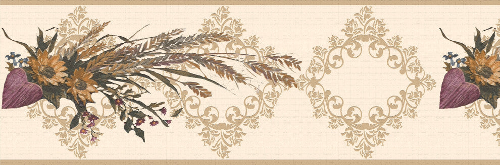 Flowers Scrolls Peel and Stick Wallpaper Border 15'x7"