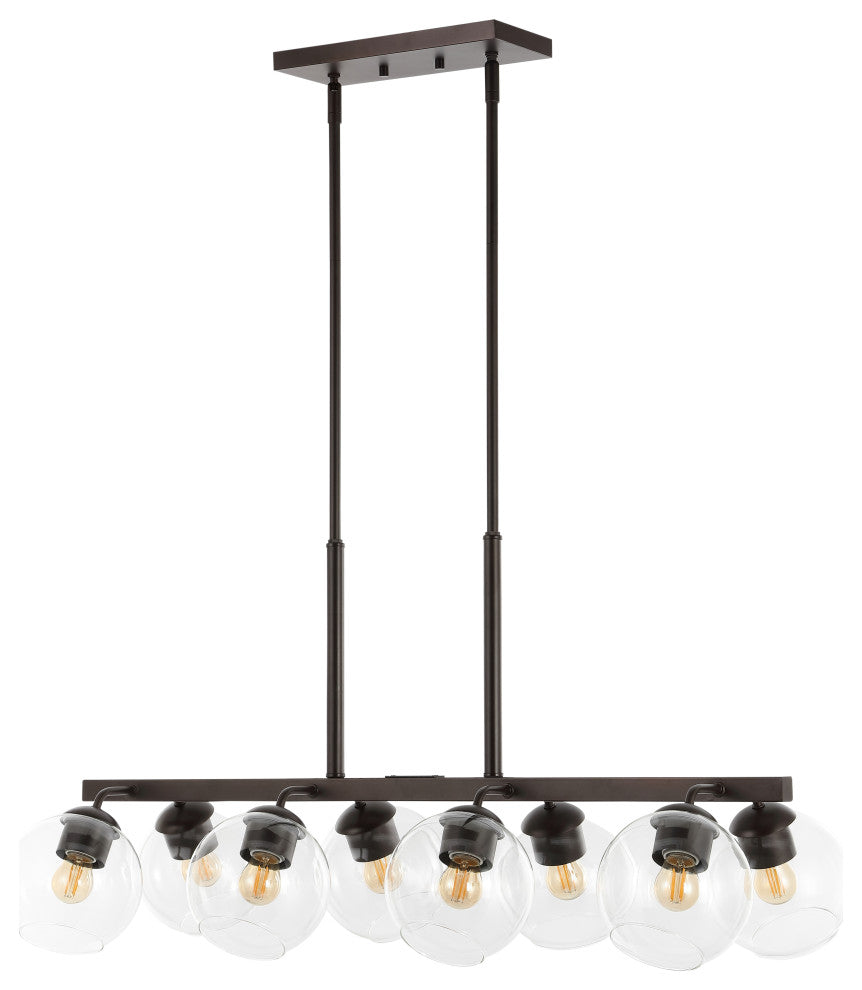 Julian 33.5" 8-Light Farmhouse Bohemian Iron/Glass Linear LED Pendant, Black