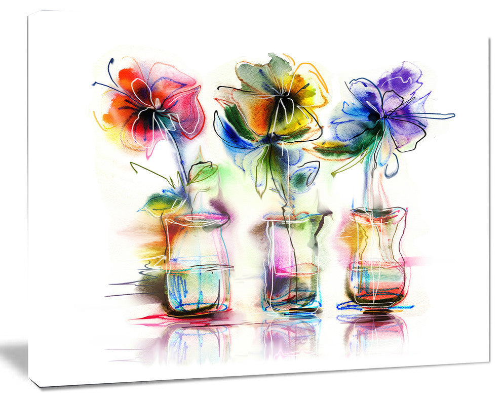Abstract Flowers in Glass Vases, Extra Large Floral Wall Art, 40"x30"
