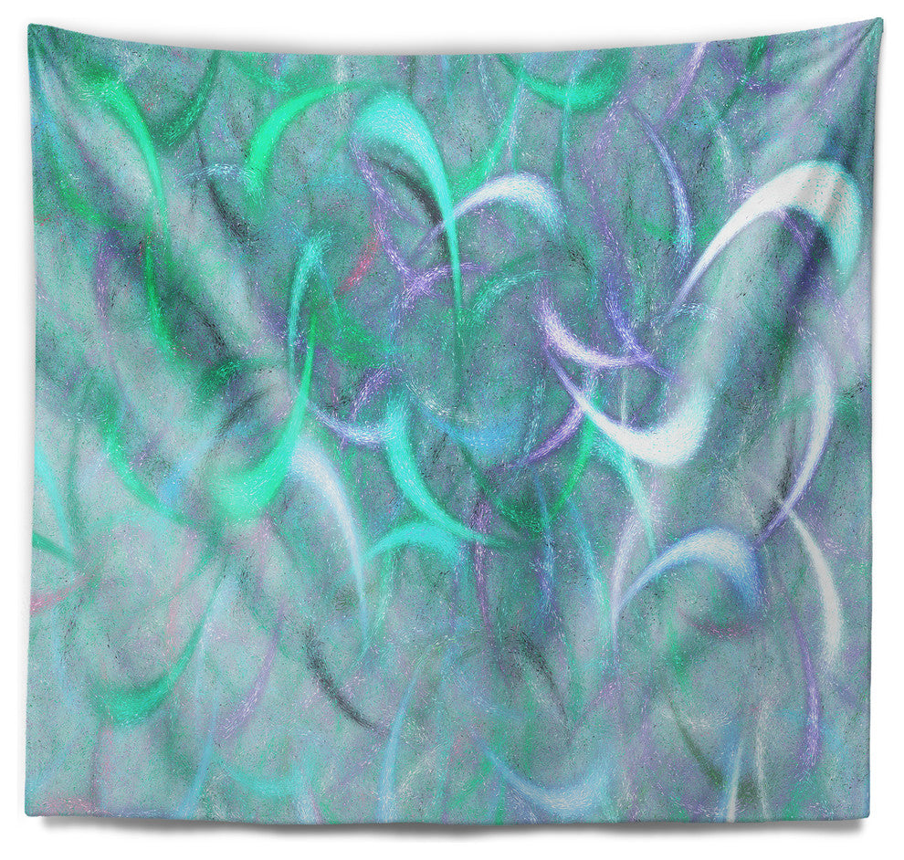Blue Watercolor Fractal Pattern Abstract Wall Tapestry, 80"x68"