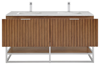 Terra Bathroom Vanity, Walnut/Brushed Nickel, 60", Marble Top