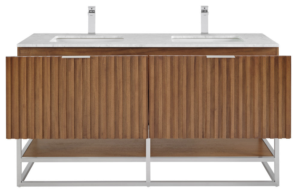 Terra Bathroom Vanity, Walnut/Brushed Nickel, 60", Marble Top