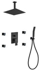 Aqua Piazza Set, 12" Ceiling Square, Rain Shower, 4 Jets, Handheld, Matte Black
