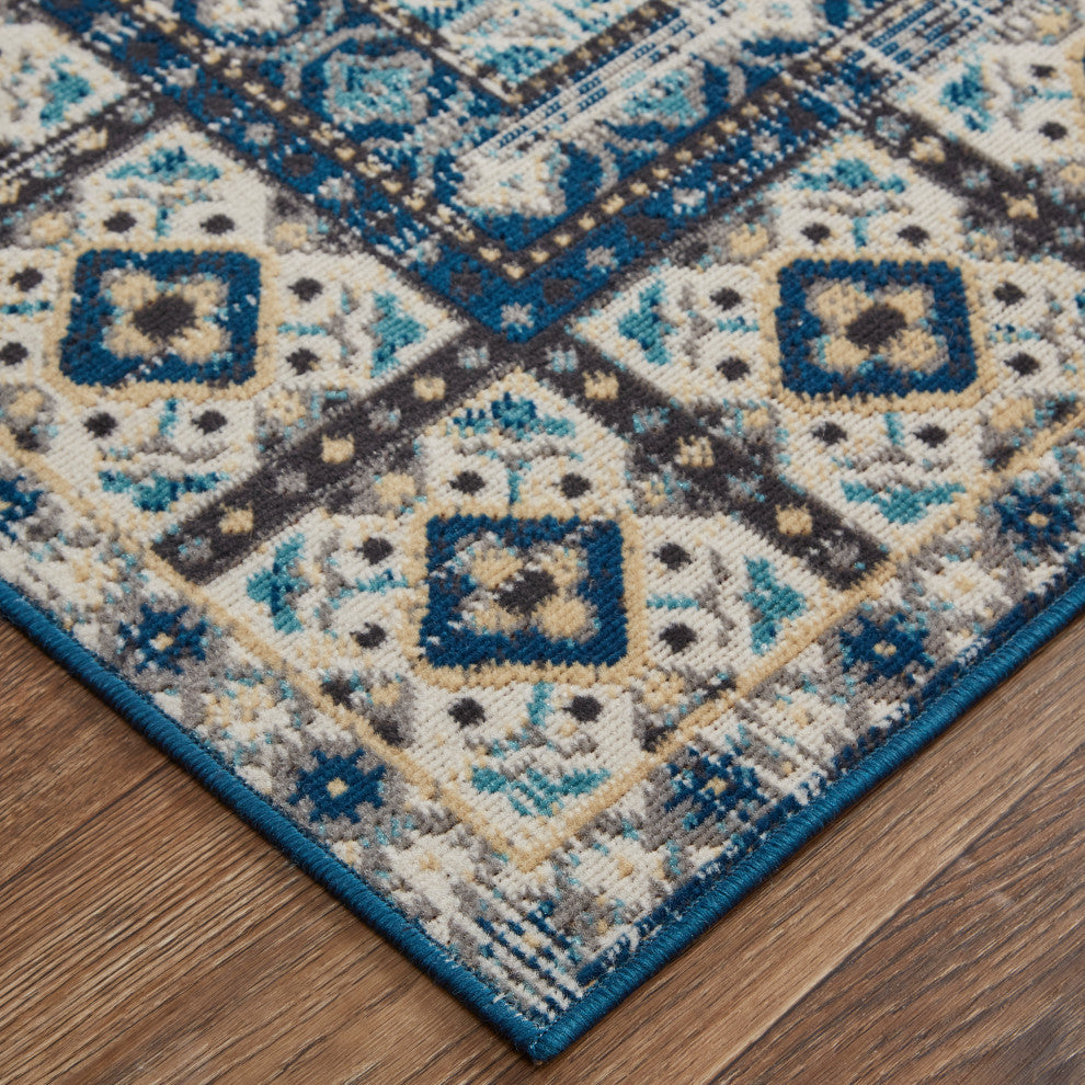 Weave & Wander Kezia Rug, Blue/Vanilla Beige, 12ft-10in x 15ft