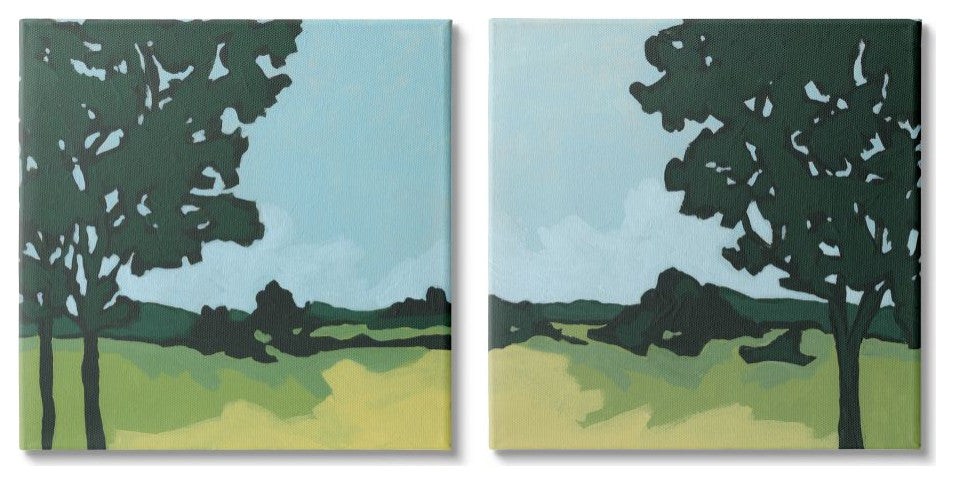 Silhouette of Trees in Meadow Landscape2-Piece, 24x24