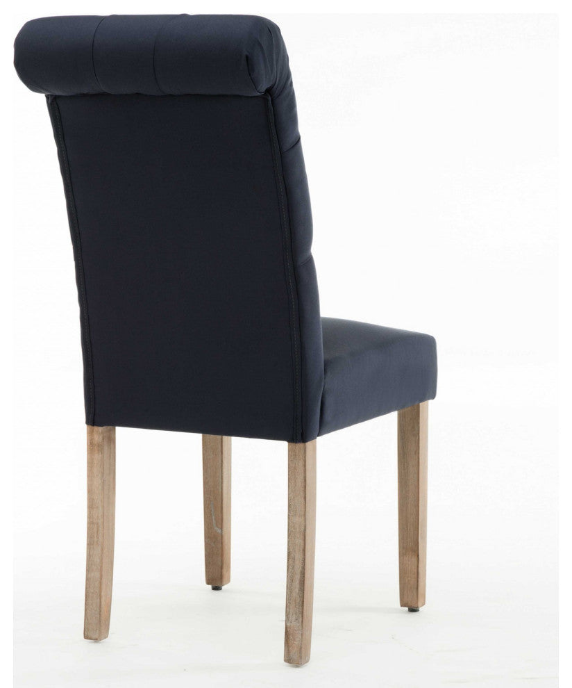 HomeRoots Blue Roll Top Tufted Linen Fabric Modern Dining Chair, a Set of 2
