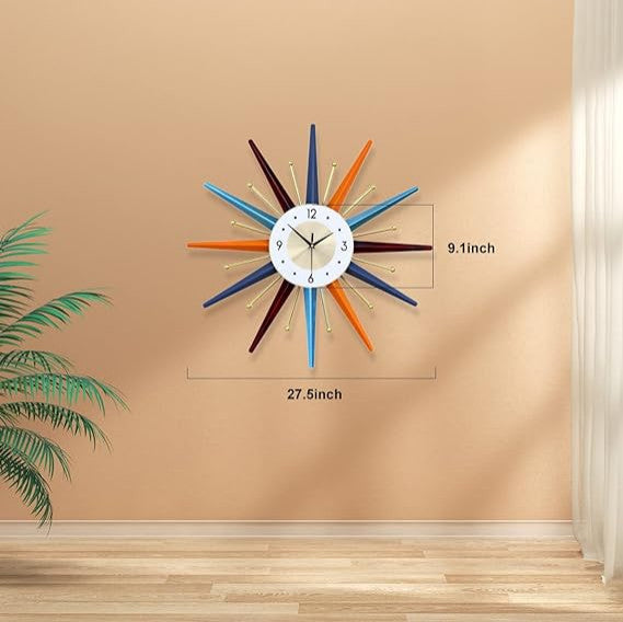 Large Wall Clock 27.5" Mid Century Wall Clock Starburst Clock
