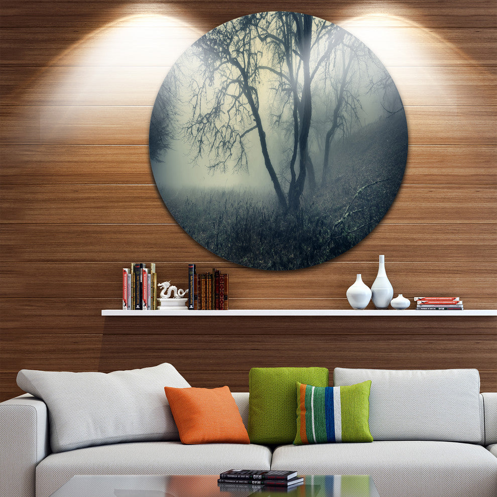 Forest With Green Fog In Morning, Landscape Disc Metal Wall Art, 36"