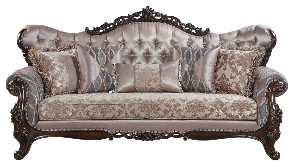 ACME Benbek Sofa With 5 Pillows, Fabric and Antique Oak Finish