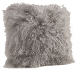 Mongolian Lamb Fur Design Down Filled Throw Pillow, 20" Square, Fog