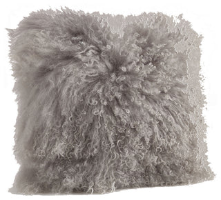 Mongolian Lamb Fur Design Down Filled Throw Pillow, 20" Square, Fog